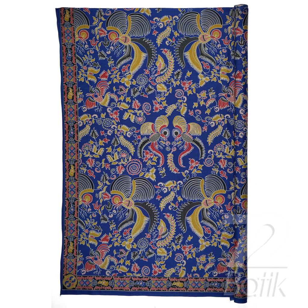 KAIN BATIK KATUN Premium Motif Burung Warnabiru Kuning Hitam Merah 726921 Cap 72 Jarik Jarit Samping