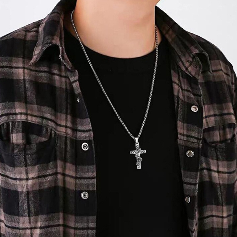 Fancyqube Kalung Liontin Bentuk Ular Bahan Stainless Steel Warna Silver Gaya Gothic Untuk Pria