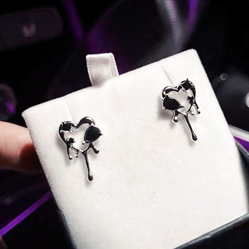 [Harga Grosir]Anting Tusuk Desain Kucing / Hati / Kelinci 3D Hias Opal + Berlian Gaya Hip Hop / Trendy Untuk Wanita/Hot Sale