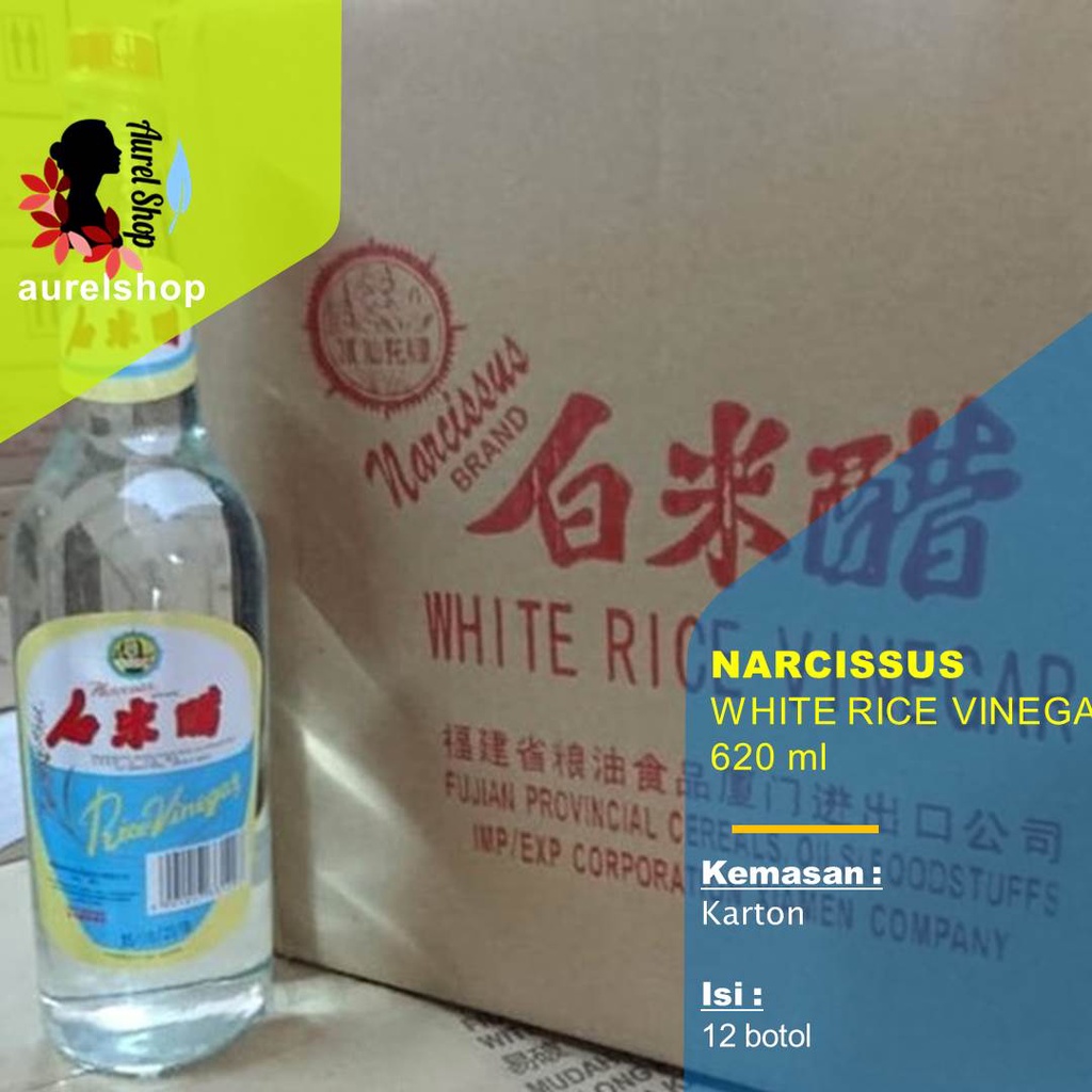 

NARCISSUS White Rice Vinegar Cuka Beras Putih 620 ml kemasan Karton 12 Botol