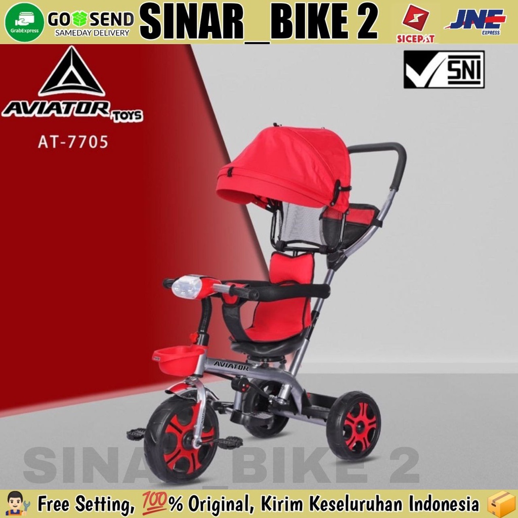 Sepeda Roda Tiga 3 AVIATOR AT-7705 Kursi Putar Musik Tricycle Anak