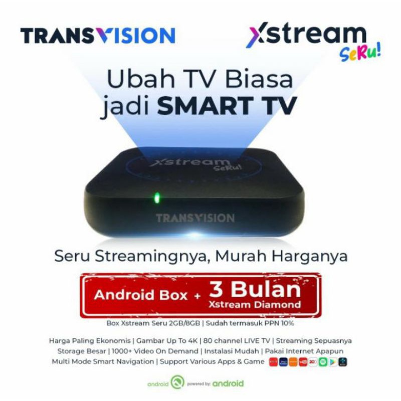 NEW Xstream SERU TransVision  Android TV Box Free Open All Channel 3 Bln