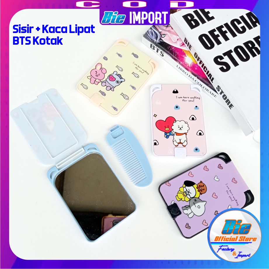 Kaca Sisir Karakter BTS / Paket Cermin + Sisir Lipat Portable Karakter BTS Korean Style Import