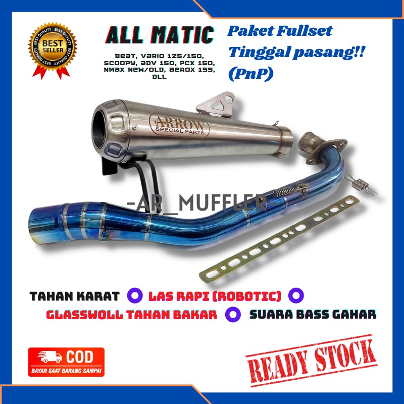 Knalpot Racing Arrow Titan leher Biru Nmax New Old Aerox Lexi Mio Vario 125 150 Beat Scoopy PCX ADV