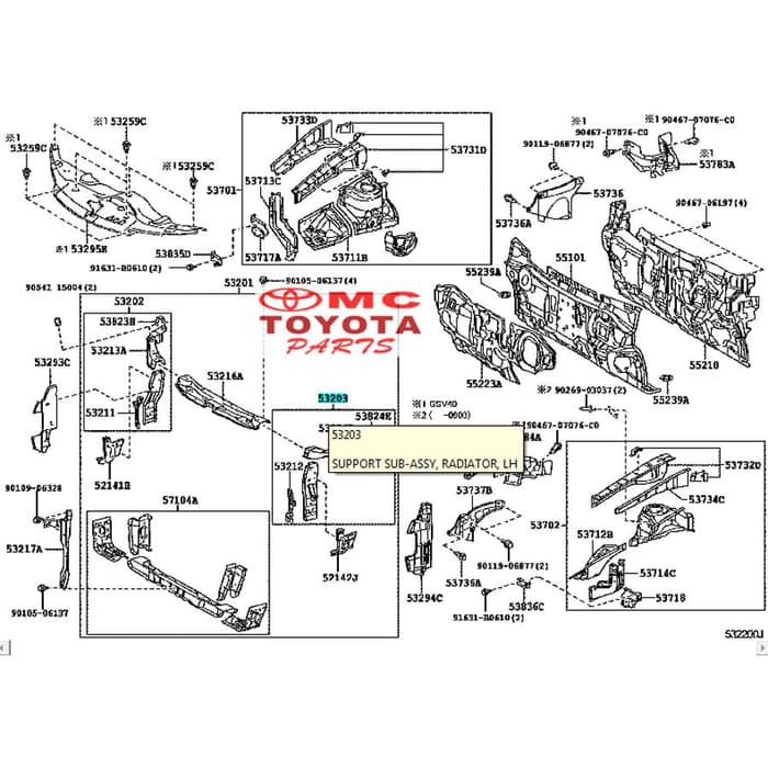 Support Sub-Assy Radiator Depan Kiri Camry Hybrid 53203-06141