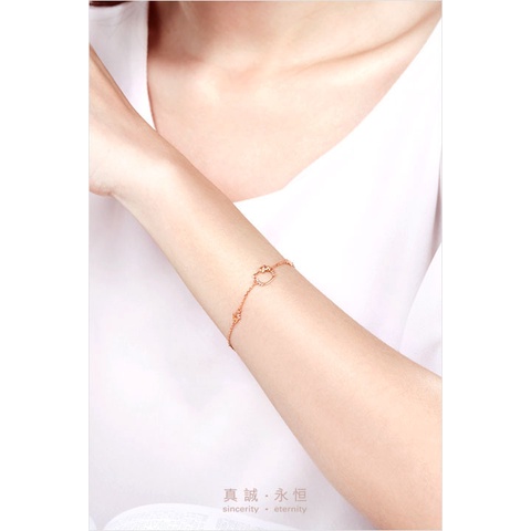 Gelang Bahan Stainless Steel Warna Rose Gold Desain Kucing Dan Hati Aksen Berlian Gaya Korea Untuk Wanita