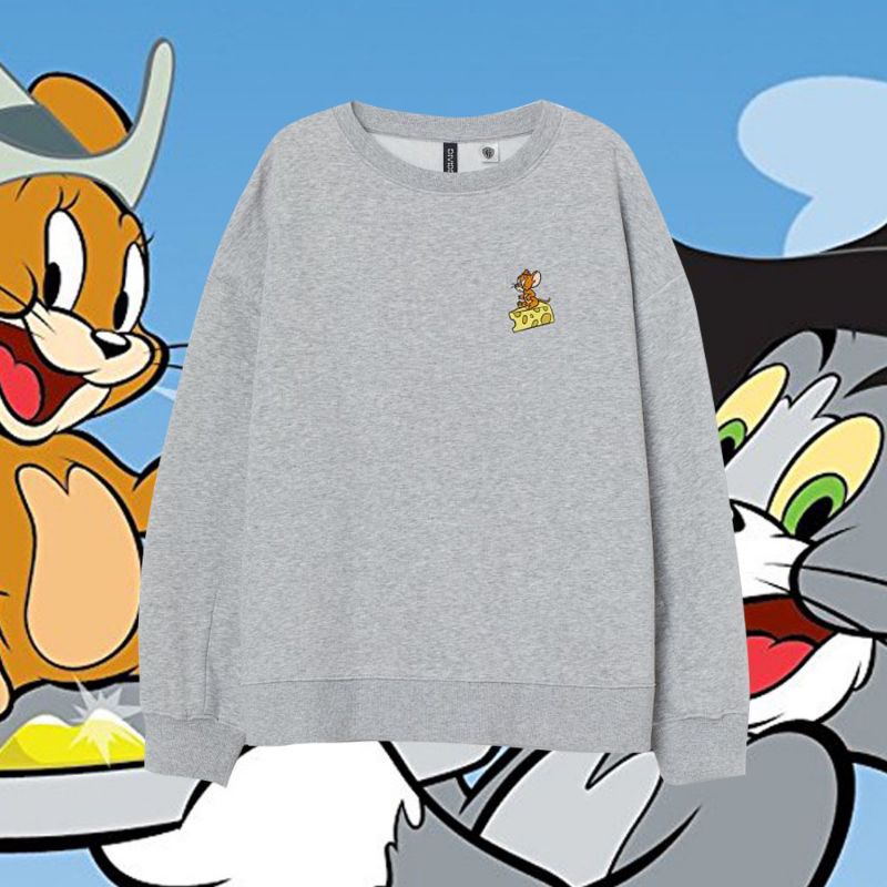 Crewneck Sweater Pria Wanita HnM H&amp;M Tom &amp; Jerry Grey Full Tag