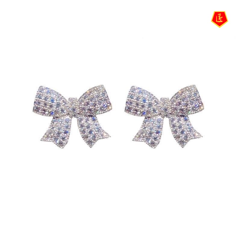 [Ready Stock]Full Diamond Bow Ear Studs Trendy All-Matching