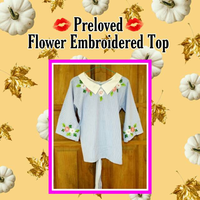  Baju  Atasan  Baju  Kerja Flower  Embroidered Top Shopee 