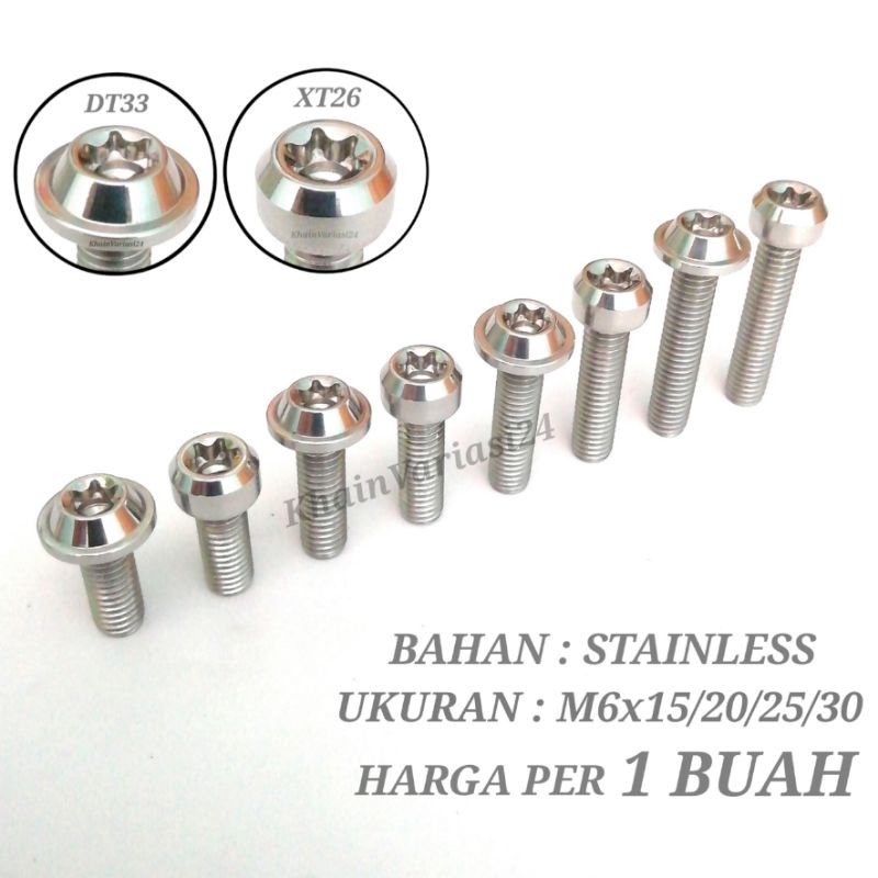 Baut stainless L bintang drat 10 M6 6x15 6x20 6x25 6x30