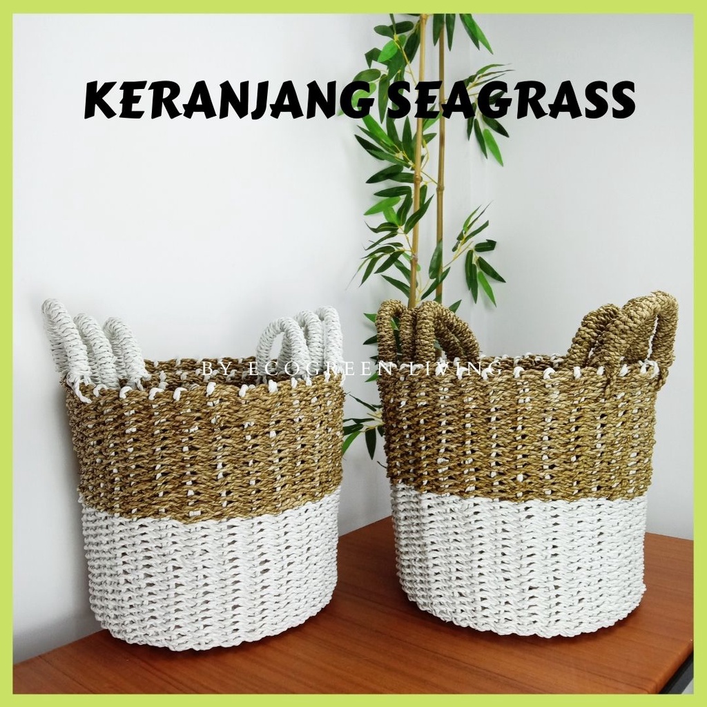 COD -  KERANJANG LAUNDRY ANYAMAN SEAGRASS / KERANJANG SEAGRASS HANDLE WARNA KOMBINASI