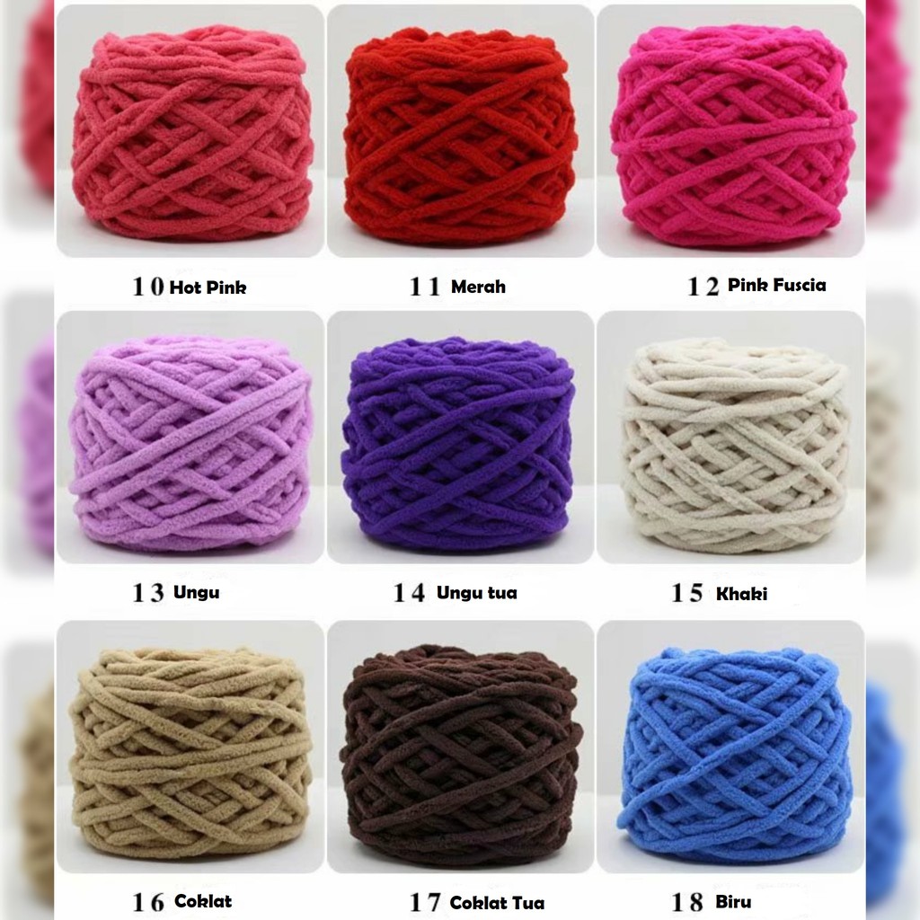 1-40 BENANG RAJUT CHENILLE/ CHENILLE YARN/ BENANG RAJUT HANDUK IMPORT 1 PLY