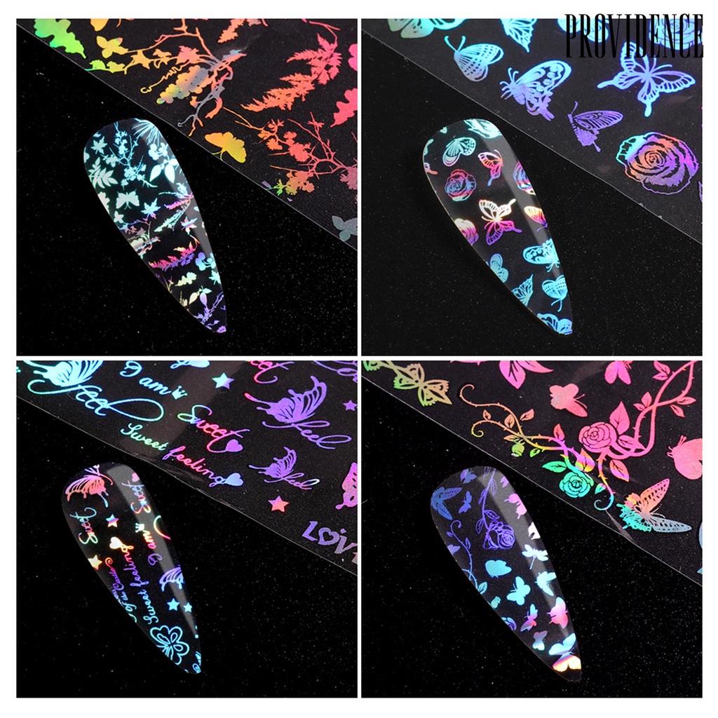 Providence 10Pcs/Set Nail Sticker 3D Gradient Shiny Laser Butterfly Shape Colorful Nail Decals for Salon