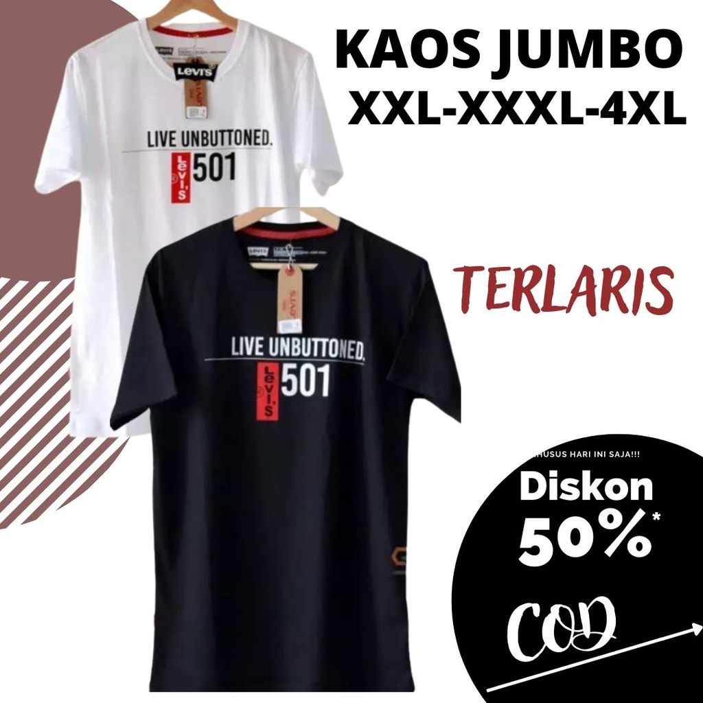 Kaos Jumbo Pria Model Levis/ kaos Jumbo XL.XXL.XXXL.XXXXL./Kaos distro Murah/Kaos Pria Big Size COD Bayar di