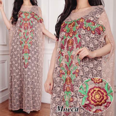 [Kaftan Mila Mocca SW] kaftan wanita brukat slik mocca