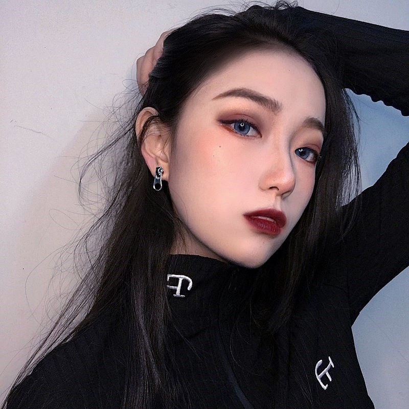 Anting Stud Bentuk Resleting Bahan Metal Alloy Gaya Vintage Punk Untuk Pria Dan Wanita