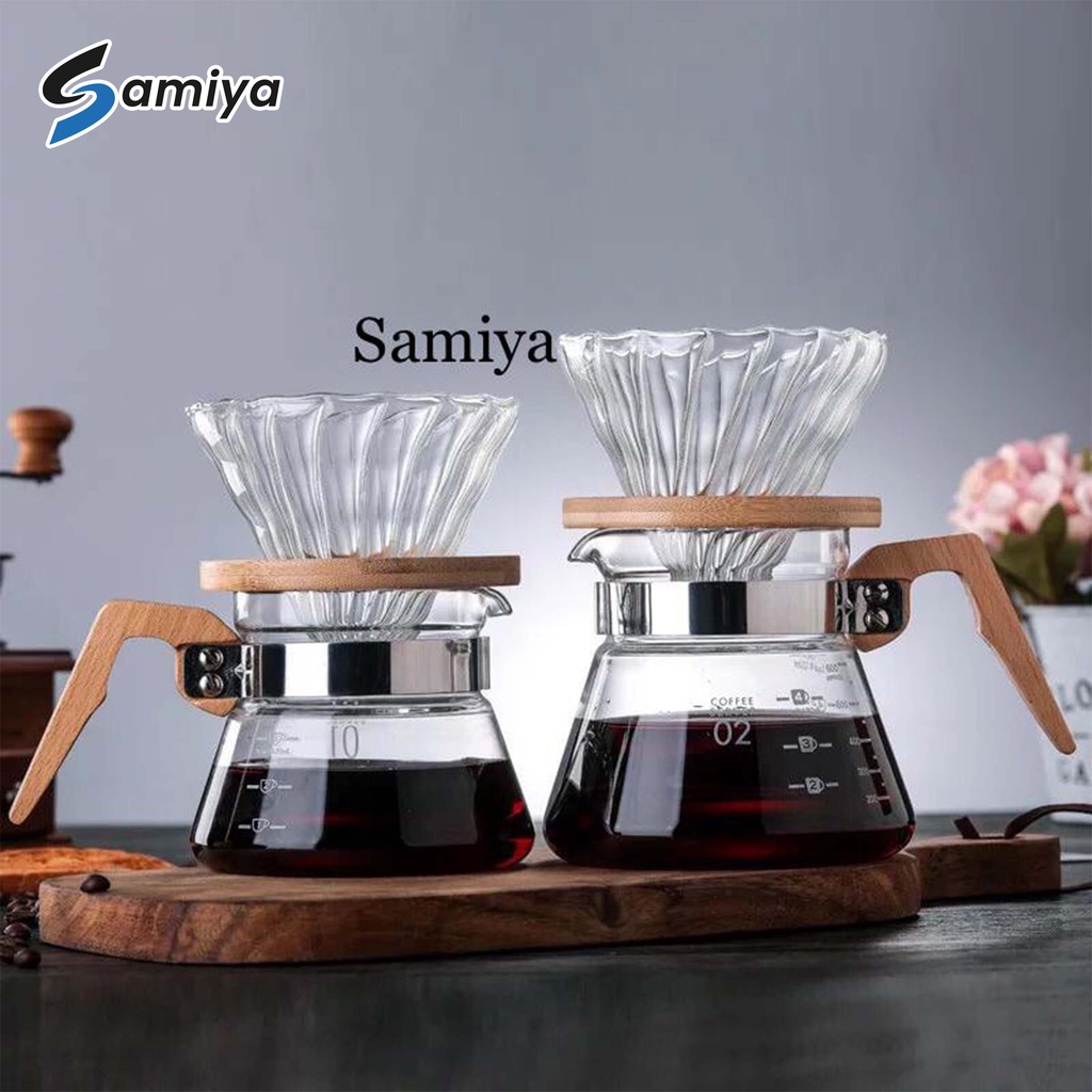 paket coffee server v60 wooden dripper / coffee pot server 01 02 / teko kopi server set kayu