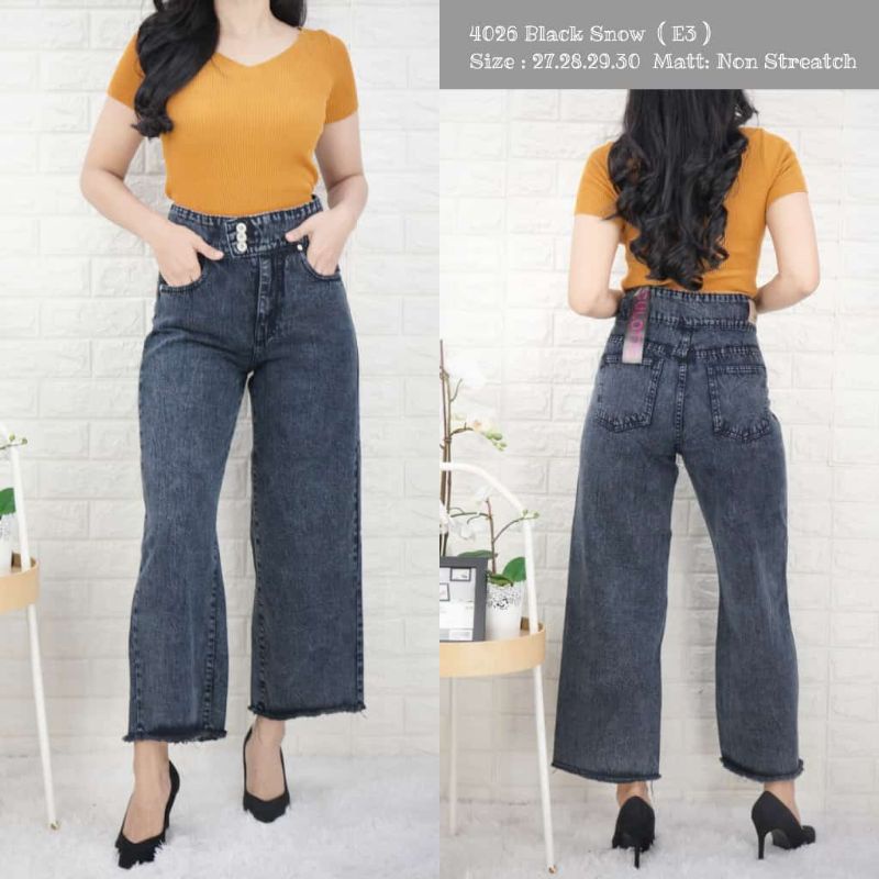 Celana jeans kulot wanita boyfrend kancing 2 rawis bawah kekinian, best seller-1