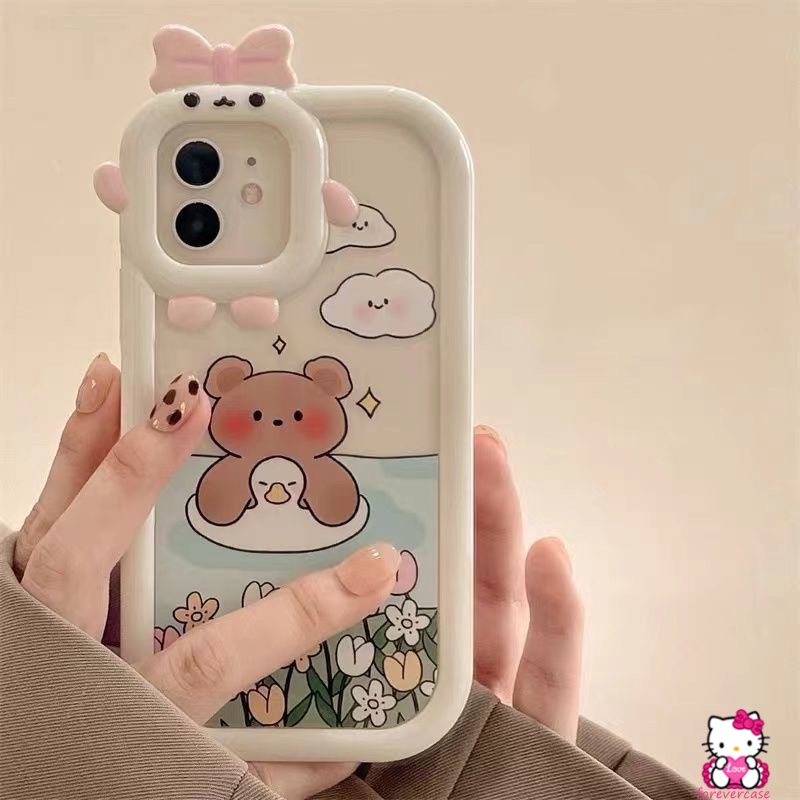 Soft Case Bumper Lensa Motif Kartun Beruang Berenang Untuk IPhone XR 7 8 Plus 13 11 12 Pro MAX X 6 6S Plus XS MAX SE 2020