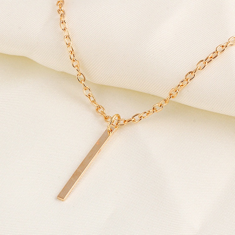 Simple geometric rectangular metal bar tassel chain necklace 210825