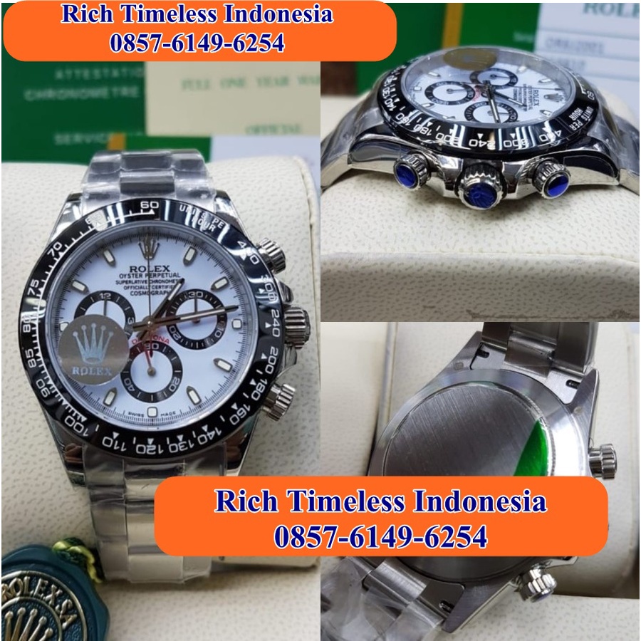 Mega Sale  Jam Tangan Pria Import Merk Rolex Daytona Silver Blue Swiss Eta Stainless Steel Jam Tanga