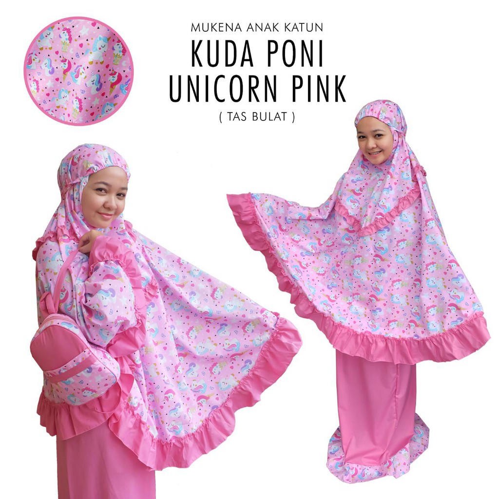 MUKENA BALI TASIK - MUKENA ANAK KATUN KUDA PONI UNICORN (TAS BULAT)