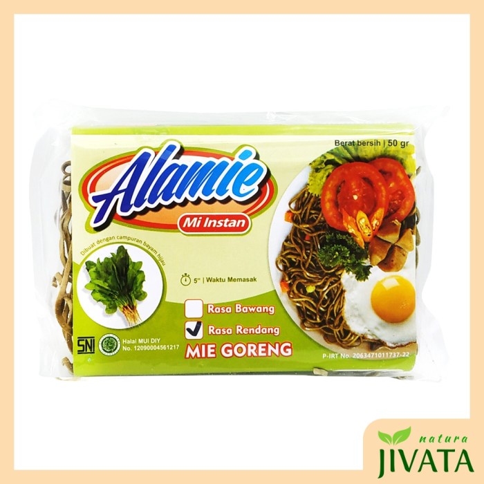 Alamie Bayam Hijau Goreng Rendang Mie Instan Sehat Tanpa MSG & Pengawet