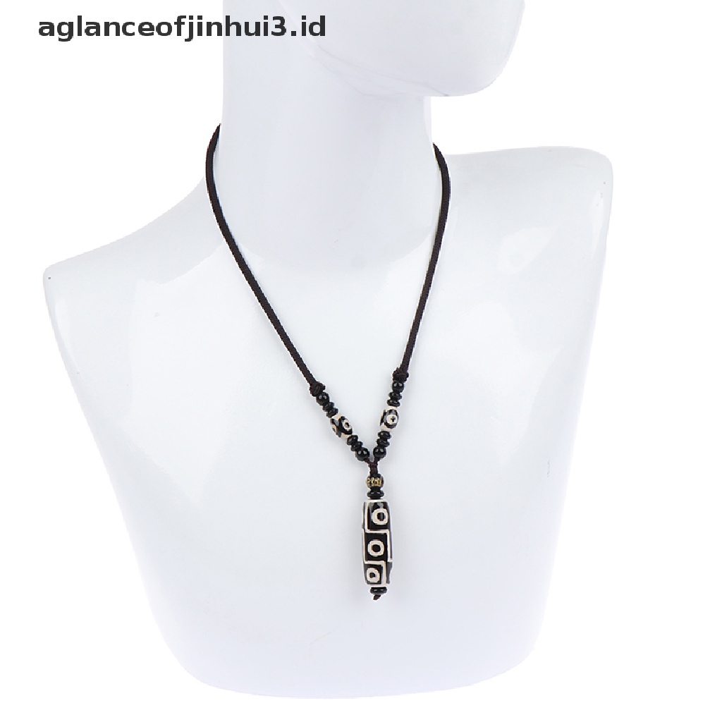 Kalung Choker Dengan Liontin Manik-Manik Bentuk Dzi Tibet Natural