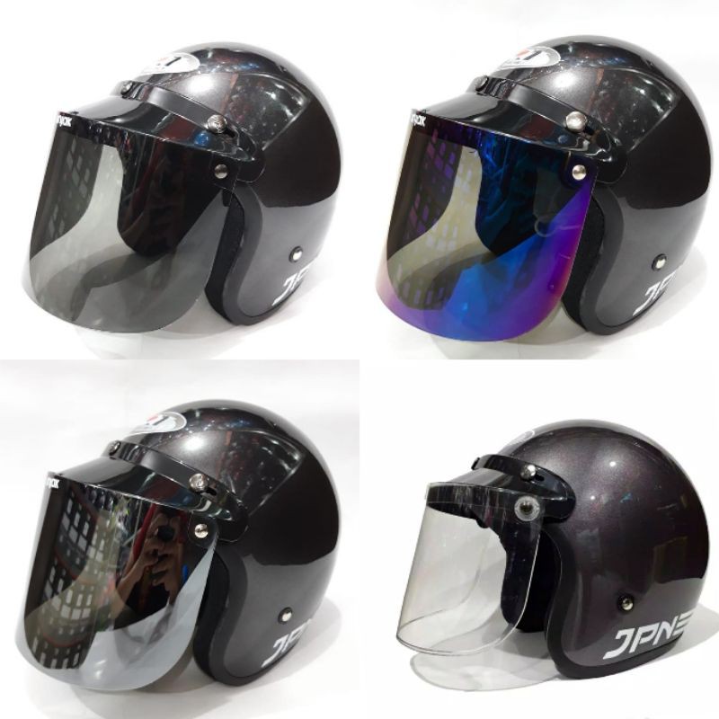 Helm Bogo Jpn Gunmet Kaca Datar kaca cembung