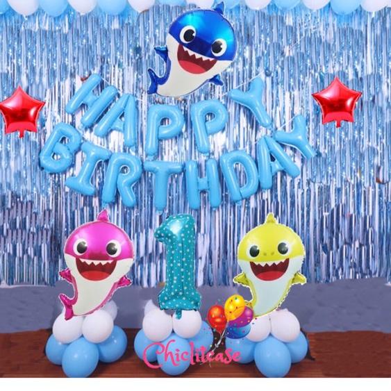 Set paket balon ultah anak baby shark birthday premium ulang tahun