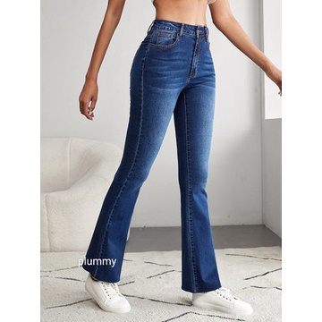 Celana Jeans Wanita HW Flared / Cutbray Jeans High Waist Whisker streach - DARK BLUE