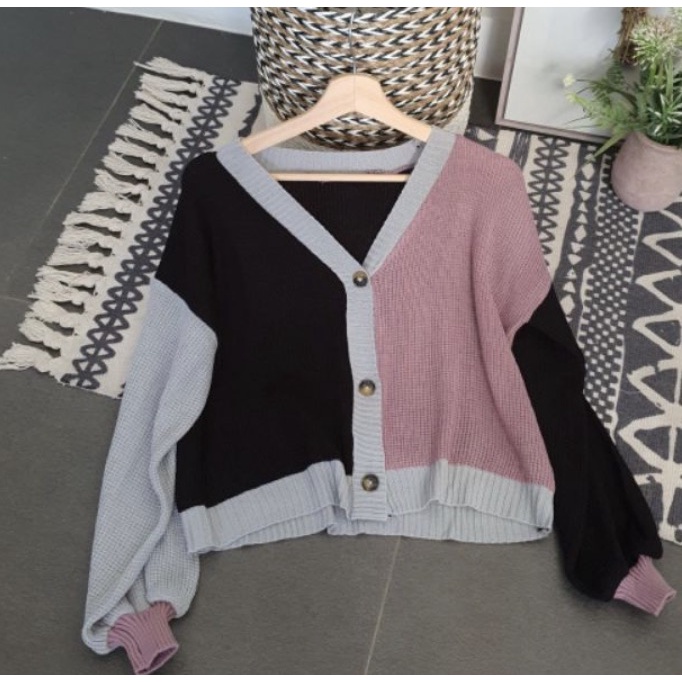 Cardigan Rajut Candy Twist Rajut 3 Tone elsa Helena candy