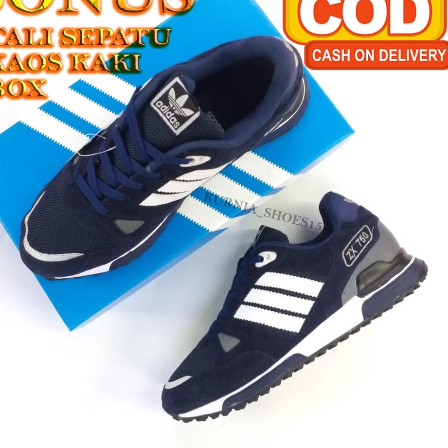 [A8T7S3342] SEPATU ADIDAS ZX-750 NAVY WHITE SUDAH GRATIS BOX MADE IN VIETNAM