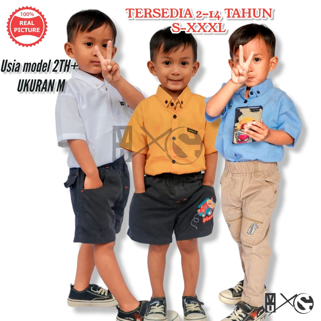 PAKET HEMAT 3PCS CUMA 75RIBU KEMEJA ANAK LENGAN PENDEK BISA PILIH WARNA DAN UKURAN