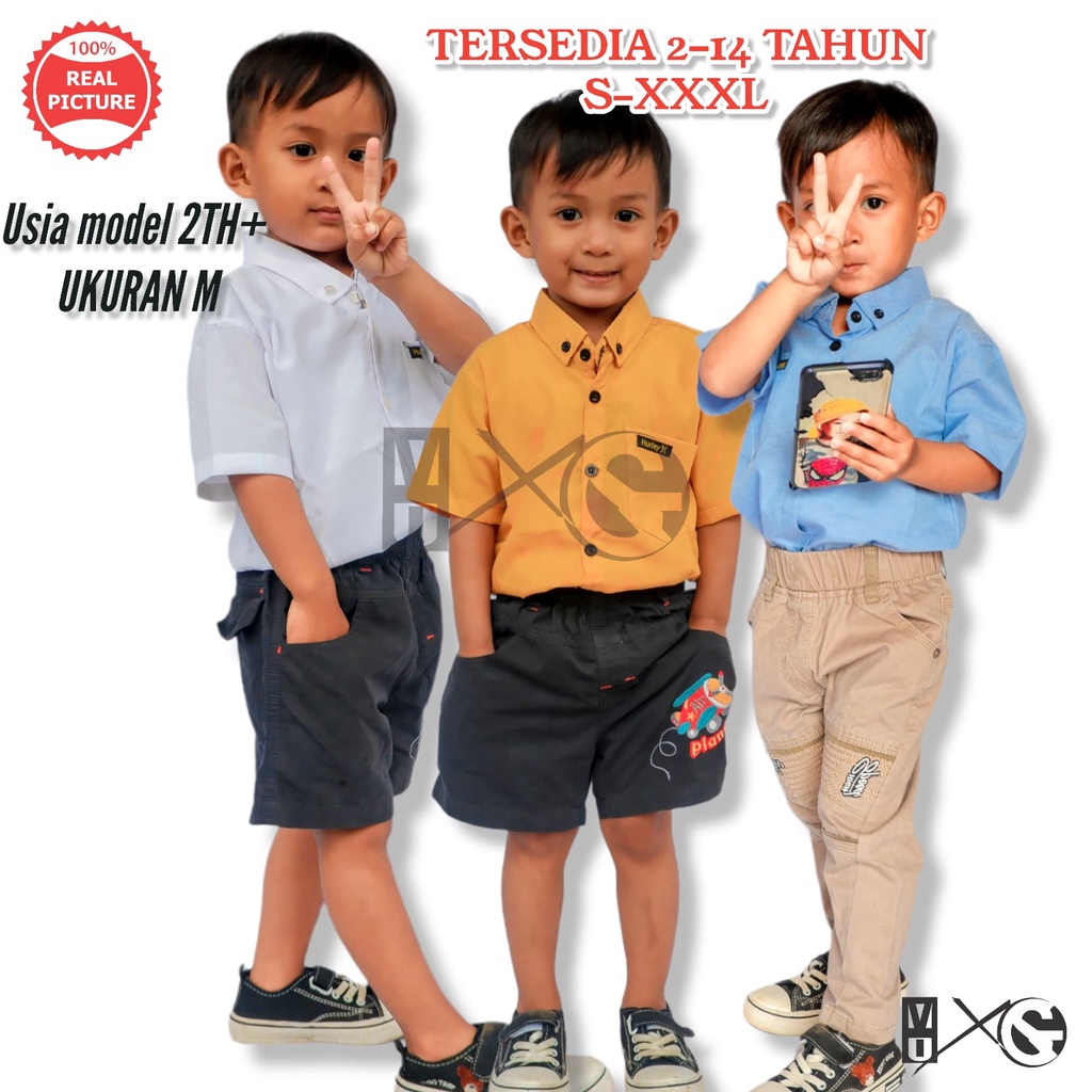 KEMEJA ANAK-ANAK PRIA MOTIF POLOS LENGAN PENDEK UMUR 1-12 TAHUN BEBAS PILIH VARIASI WARNA