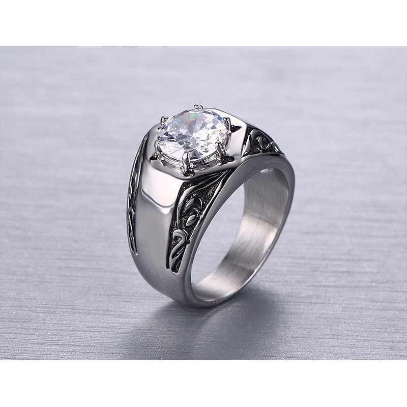 Cincin Pria  Titanium Steel 316L Vintage Quality AAA+ Cubic Zirconia