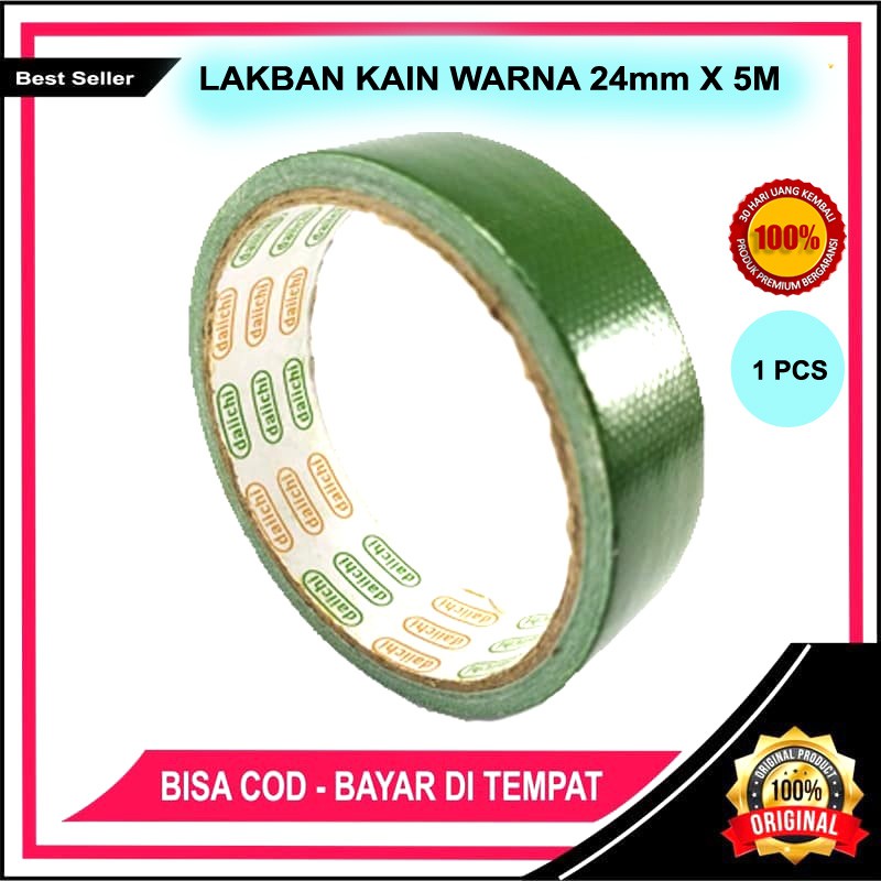 

LAKBAN KAIN/KLIPING WARNA HIJAU UKURAN 24mm X 5M / DAICHI CLOTH TAPE