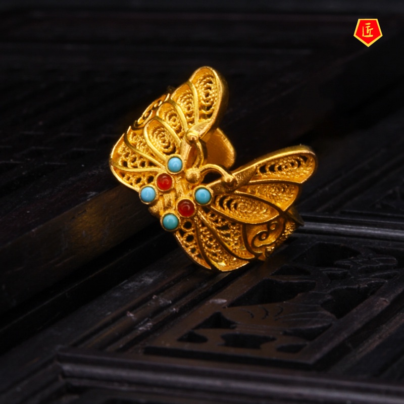 [Ready Stock]Exquisite Elegant Hollow Design Butterfly Gold Open Ring