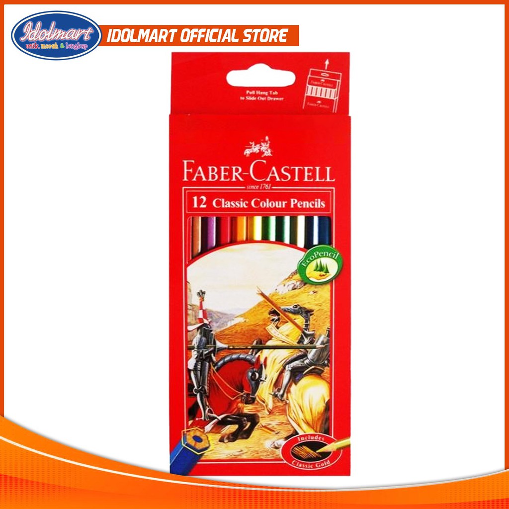 IDOLAKU Pensil Warna Faber Castell Classic 12 Warna Panjang