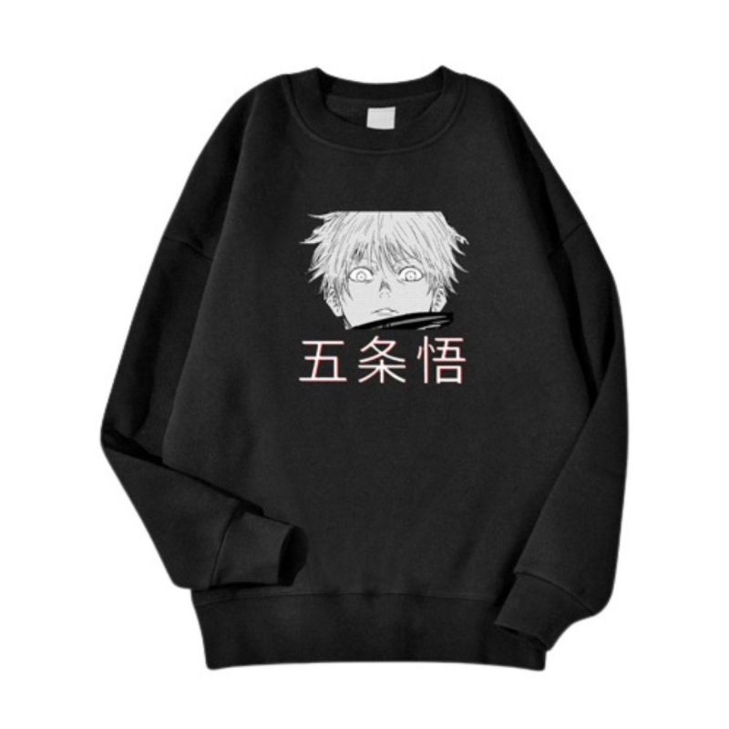 CREWNECK SWEATER ANIME JUJUTSU KAISEN HITAM size L fleece halus keren (READY)