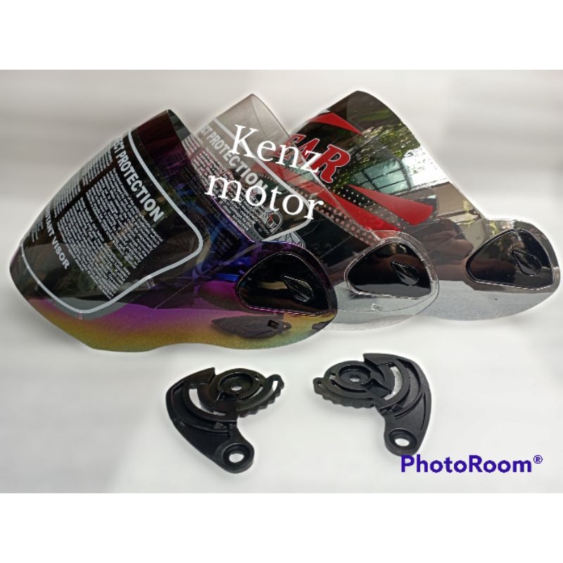 kaca visor + dukukan (rachet) helm nhk r6 w warna putih pelangi & iridium silver