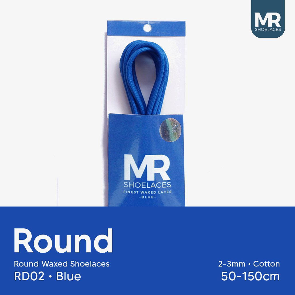MR Shoelaces RD02 Blue (Biru) Tali Sepatu Lilin 2-3mm Bulat Round 50cm 60cm 70cm 80cm 90cm 100cm 120cm 150cm (Waxed Laces) - Premium Shoelace