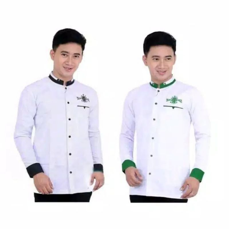 BAJU KOKO NU LENGAN PANJANG KEMEKO KERAH DOBEL KEMEJA KOKO GUS AZMI SYUBBANUL MUSLIMIN HADROH AZAHIR