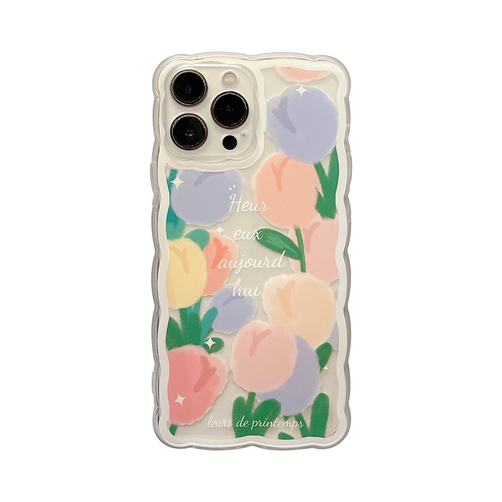 IPHONE Ins Fashion Bunga Tulip Warna-Warni Berbentuk Gelombang Perlindungan Penuh Casing Ponsel Cover Untuk Iphone7 8 PLUS X XR XS 11 12 13 14 MINI PRO MAX SE 2020