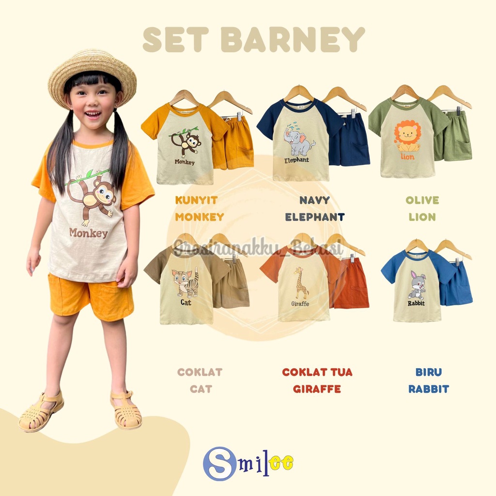 Setelan Anak Unisex Barney Smilee Mix Warna  Size 1-5 Thn