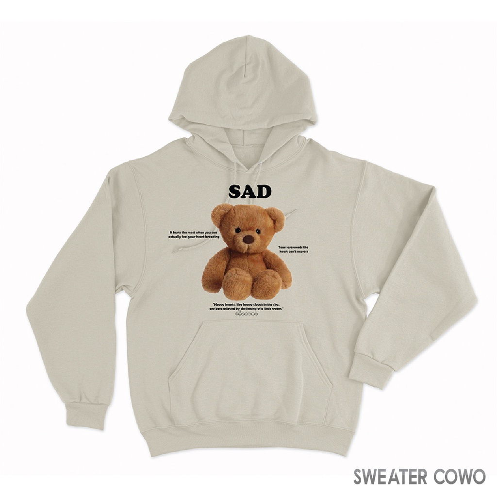 Sweaterpolos Hoodie Jumper SAD BEAR ( Sablon ) Unisex Pria &amp; Wanita