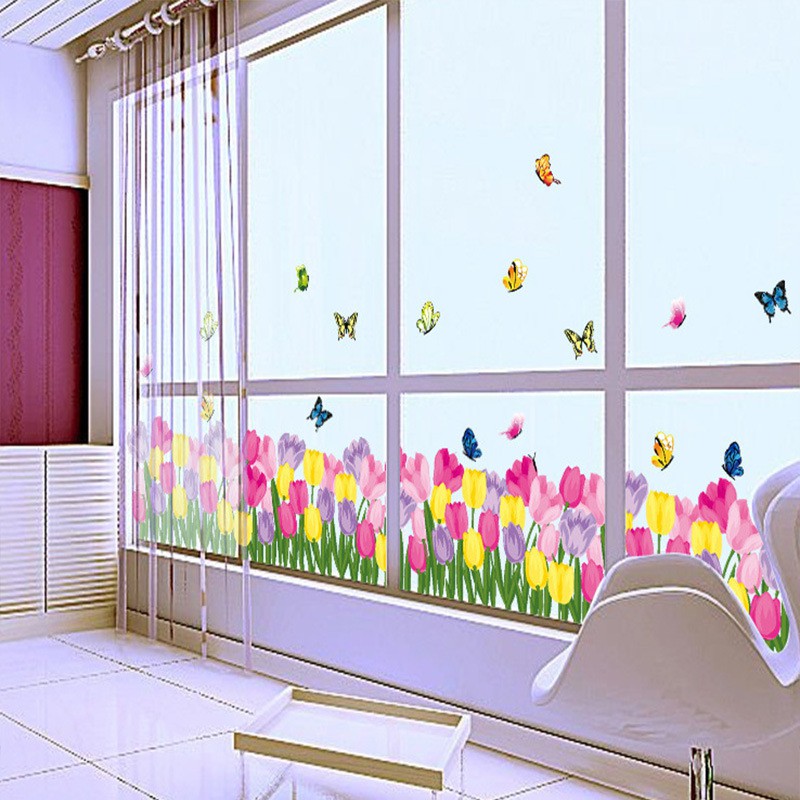RELIZA WALL STICKER RUMPUT BUNGA PINK TULIP GRASS FLOWER AY7188 STIKER DINDING WALLSTICKER