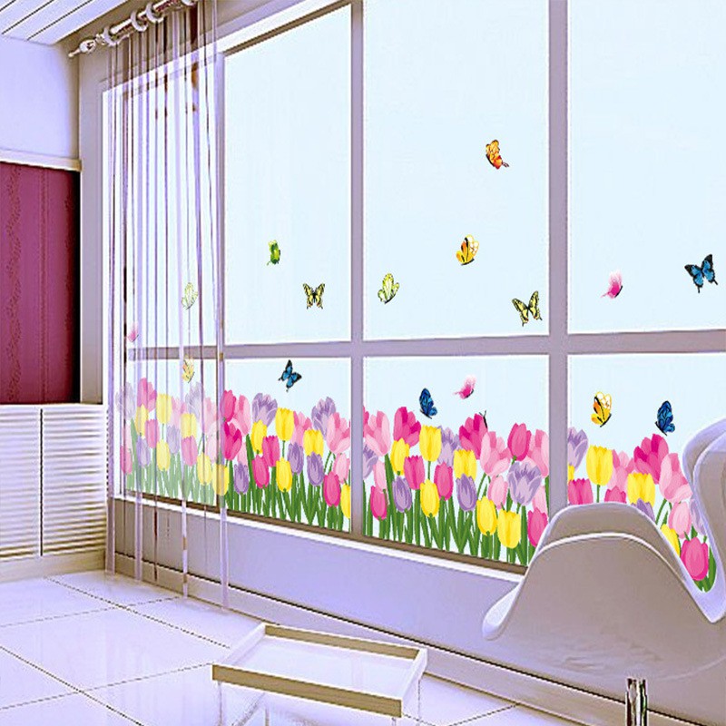 RELIZA WALL STICKER RUMPUT BUNGA PINK TULIP GRASS FLOWER AY7188 STIKER DINDING WALLSTICKER