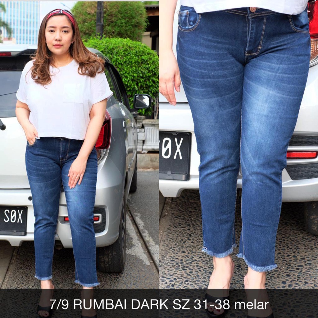 CELANA JEANS WANITA RUMBAI DARK BIGSIZE