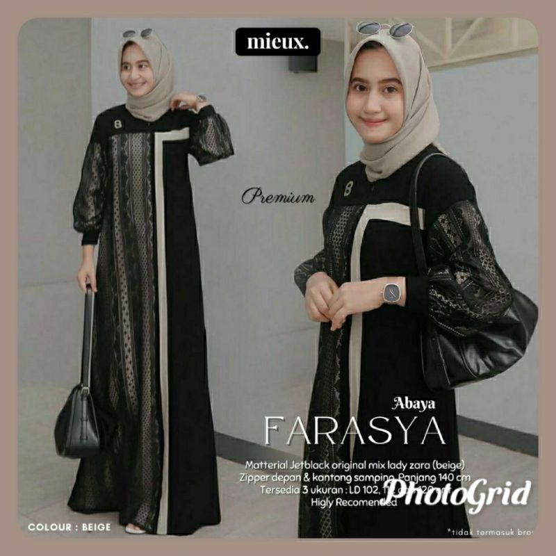 abaya farasya/abaya hitam/abaya jetblack/abaya turkey murah/gamis abaya/abaya brukat